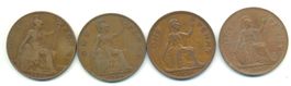 England je 1 Penny Edward VII, 2xGeorg, Elizabeth II 1908-67