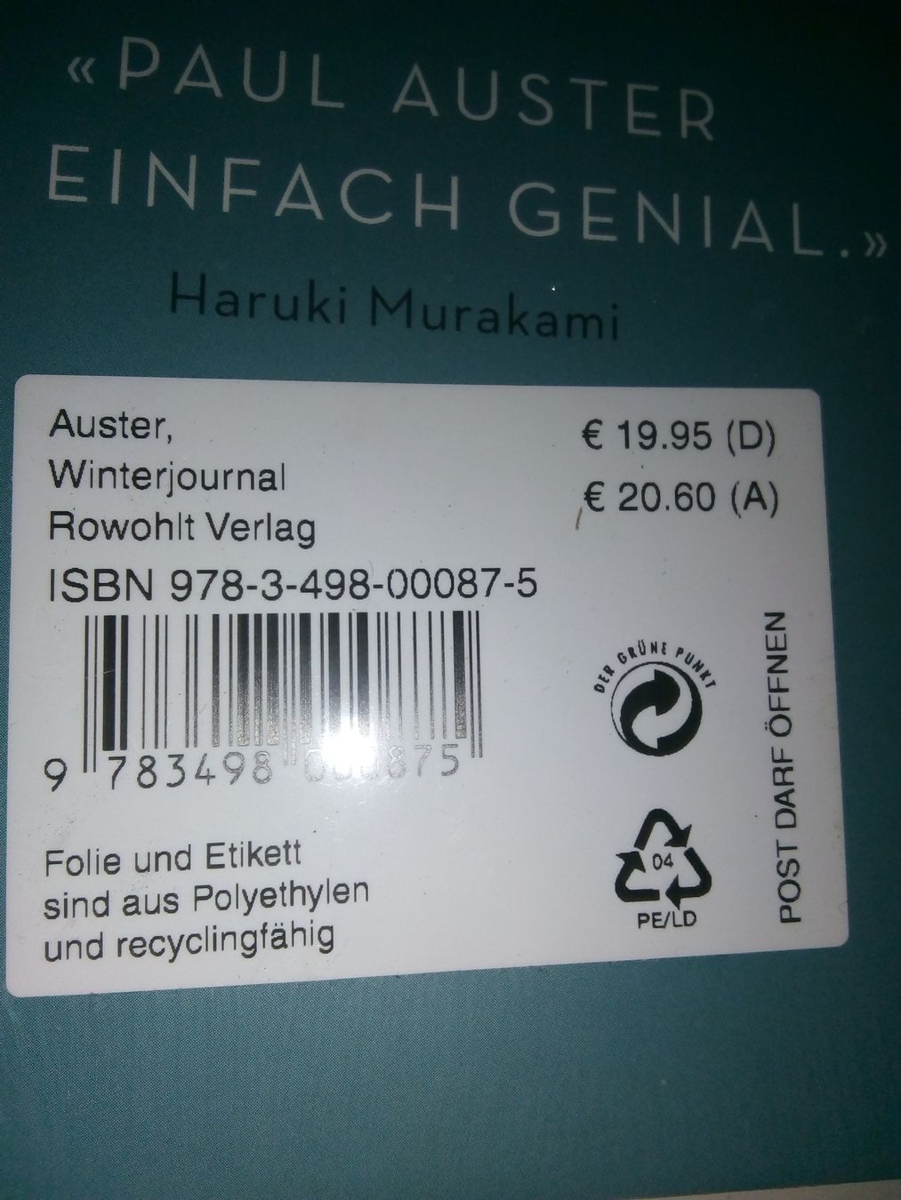 Libri: Winter Journal  (Paul Auster)     Neu / OVP – Nuovo e nell'imballaggio originale da St. Gallen venduto da elk2021 3