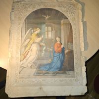 Alte Lithographie Verkündigung Maria, Jos. Atzinger sign.