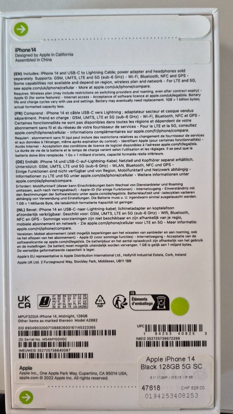 Apple Handys / Smartphones: NEU!! Apple iPhone 14 128GB black – Neu und originalverpackt aus Geroldswil von auratel 1