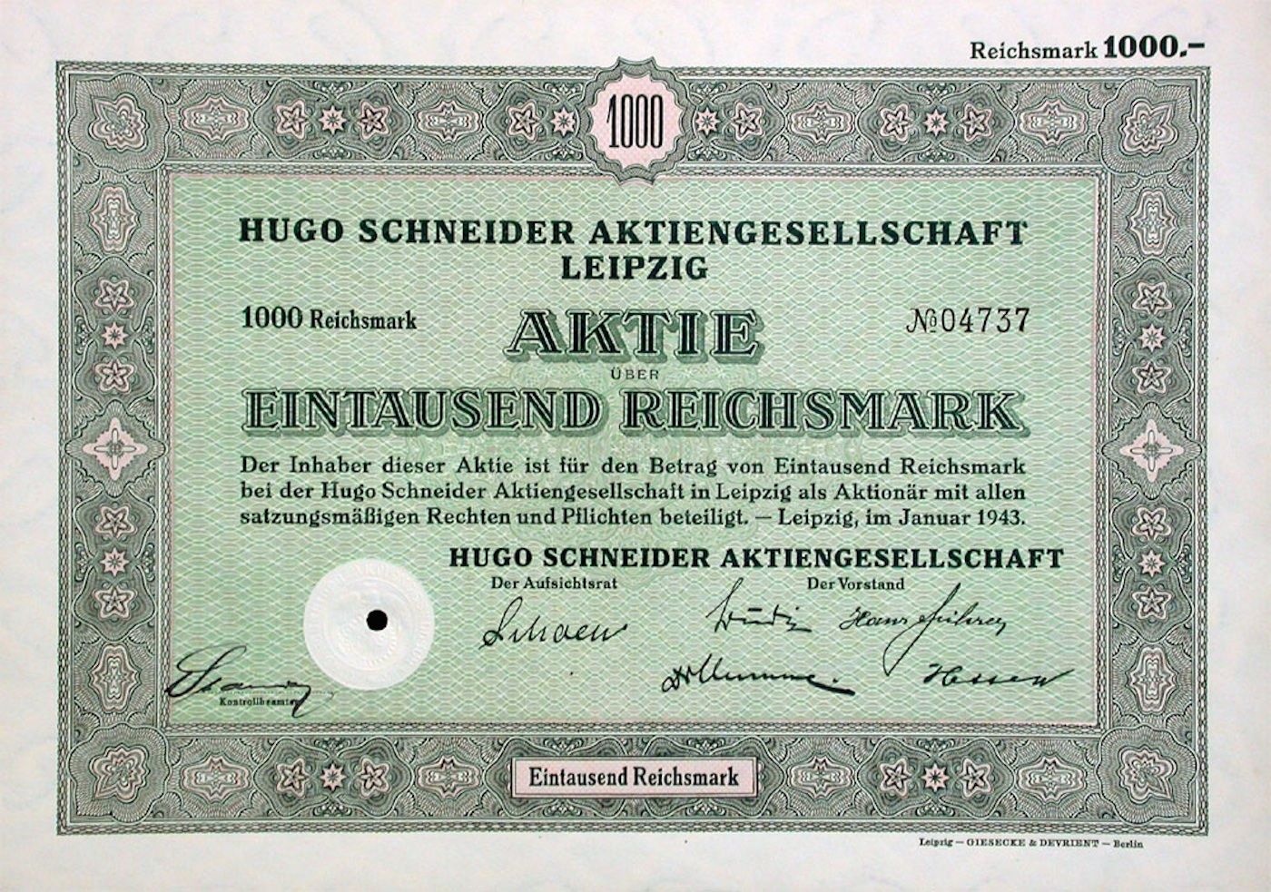 Documenti: Hugo Schneider AG, Leipzig - 1943 – Usato da Solothurn venduto da Sgasche
