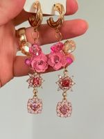 Boucles d'oreilles Lovisa rose longues avec fleurs et strass