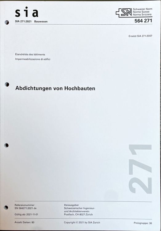 SIA 271: Abdichtungen Von Hochbauten | Kaufen Auf Ricardo