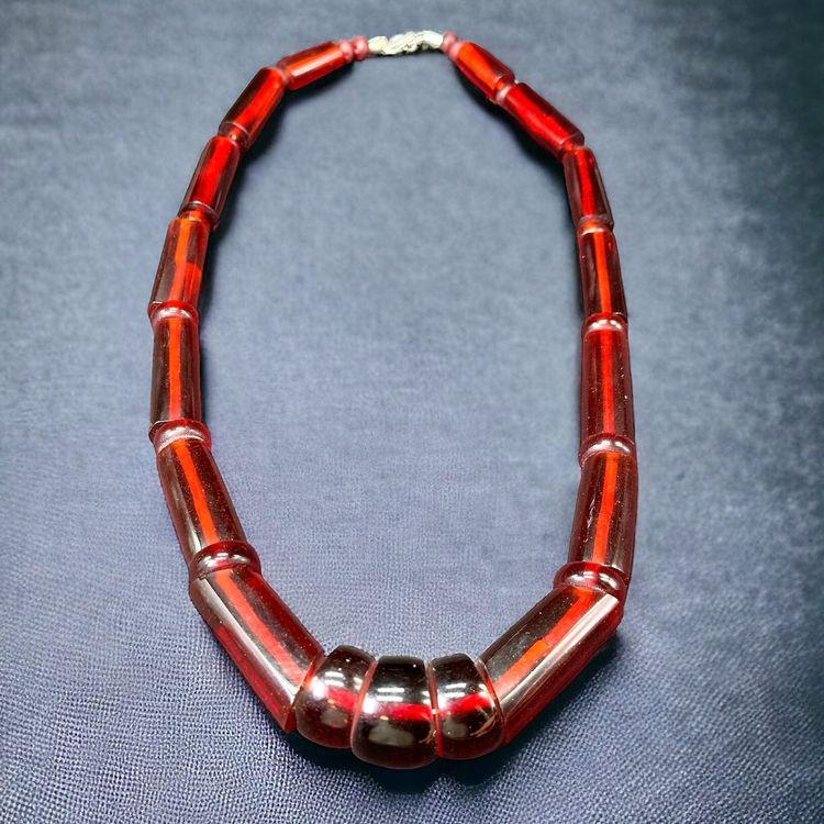 Collier Tribal Tibétain Banjara Perles Résine Ambre - Longueur 28 Pouces - Style Bohème Hippie