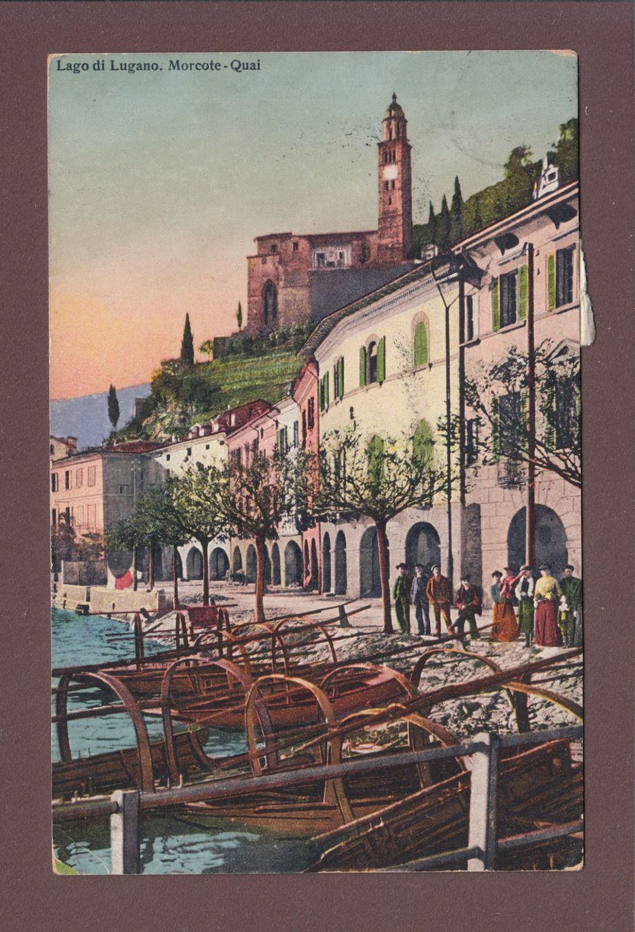 Cartoline postali: MORCOTE - Quai - Gente - 1911 – Usato da Pully venduto da nicecards