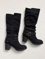 Damen Stiefel schwarz mit Nieten und Blockabsatz neu