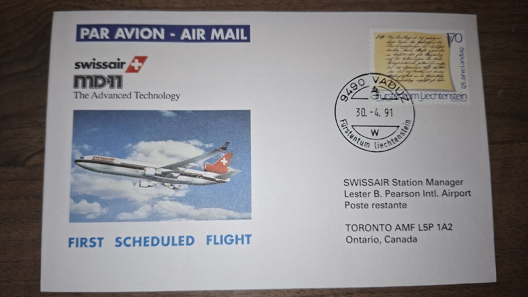 Tutti i francobolli: Swissair first schedould flight 30.04.1991 – Usato da Balgach venduto da SIMEON27