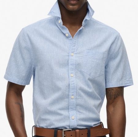 Herren Hemd kurzarm Superdry L hellblau Leinen Blend NEU