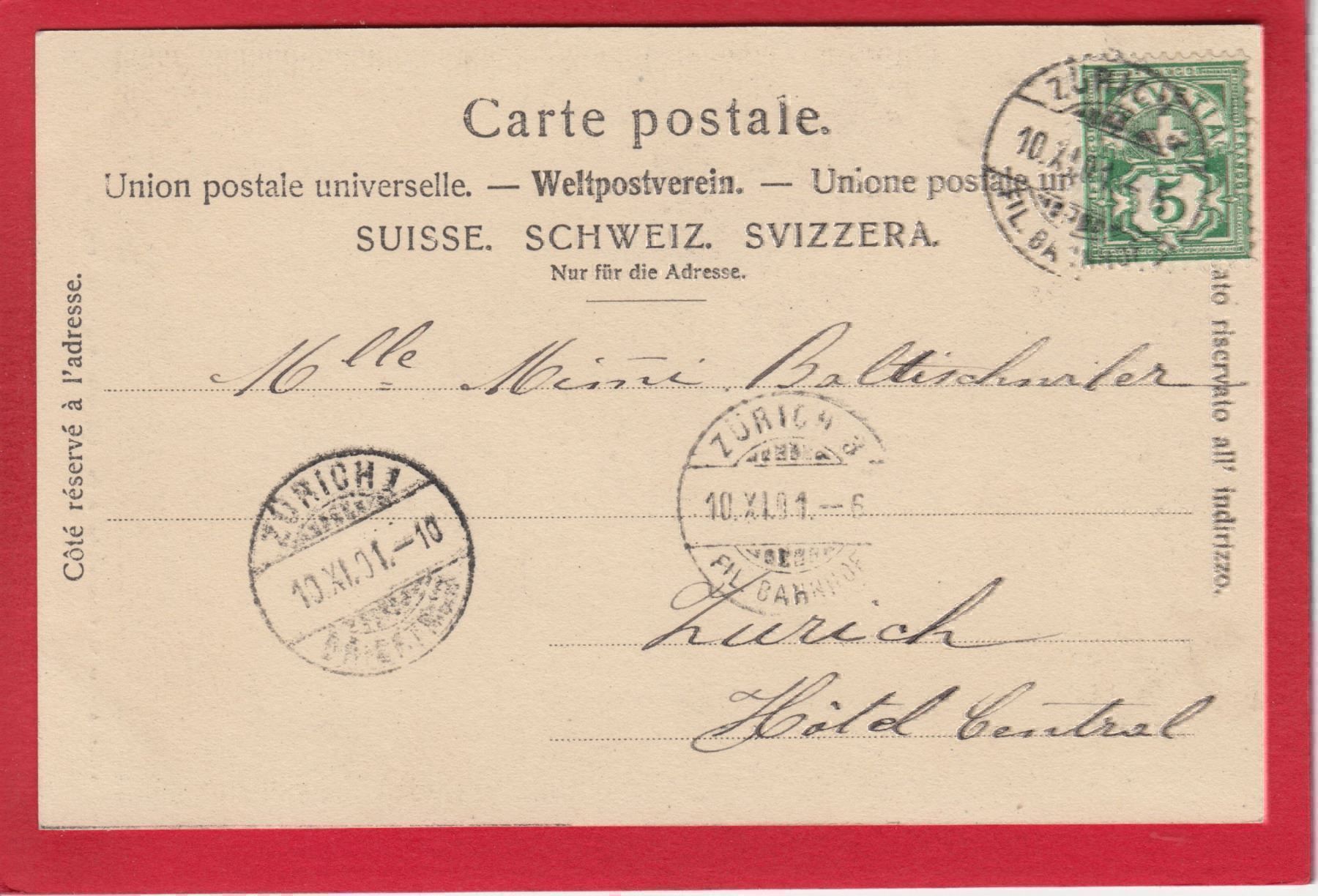 Cartoline postali: AK ZÜRICH NZZ, 1901 – Usato da Grüningen venduto da Kartensammler 1