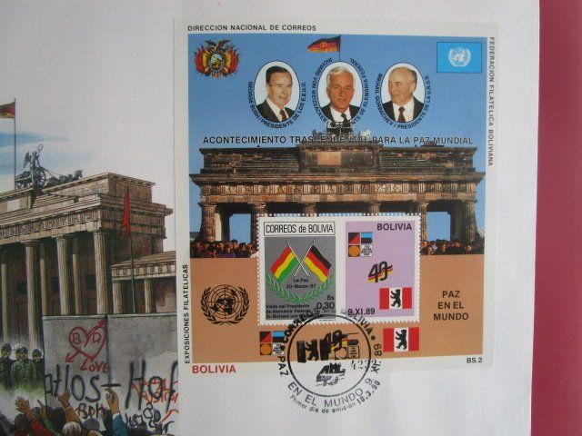 Alle Briefmarken: Ersttagsbrief Mauerfall Berlin 1989 Bolivien – Neu und originalverpackt aus Luzern von Horoskop1 1