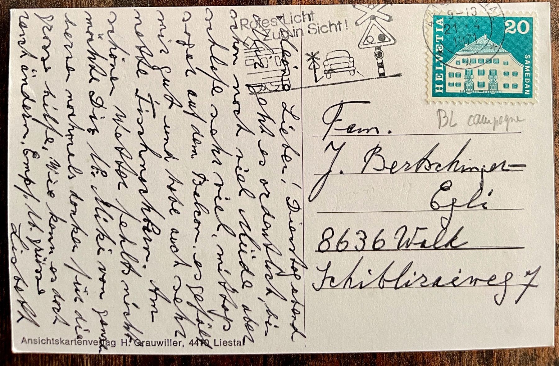 Cartoline postali: LIESTAL - Blick vom Bienenberg 1971 – Usato da Lutry venduto da Ediego 1
