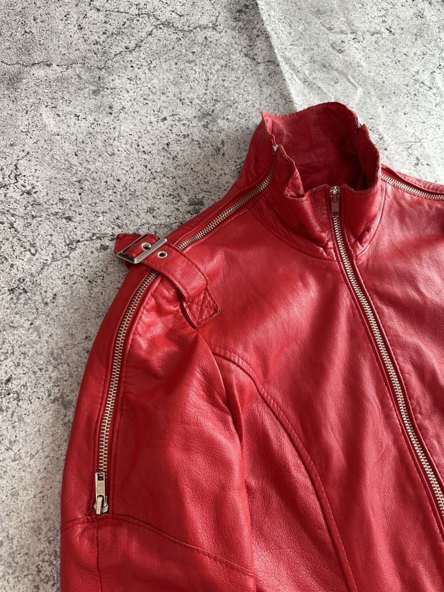 Giacche: Red Leather Biker Jacket, Italian Design - Cool Now! – Usato da Zürich venduto da megastored 8