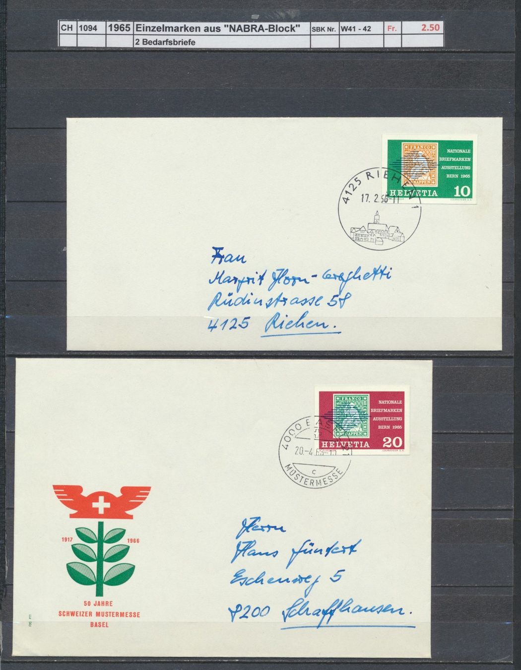 Tutti i francobolli: 1965 Einzelmarken aus "NABRA - Block", Bedarfsbriefe – Usato da Winterthur venduto da Zupogeru