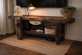 Console industrielle bois massif vintage meuble déco