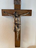 Grosses Holzkreuz mit Christuskorpus aus Metall, um 1900