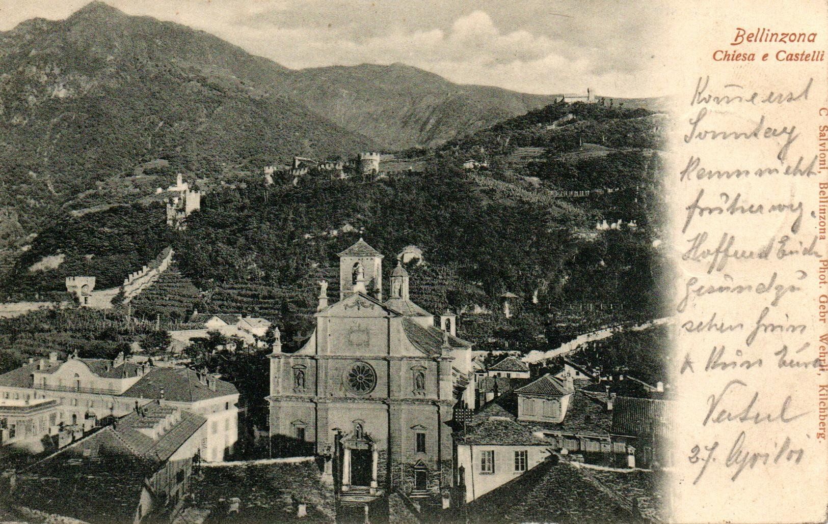 Cartoline postali: Bellinzona Ansichtskarte Chiesa e Castelli 1901 – Usato da Gerzensee venduto da Zelg30