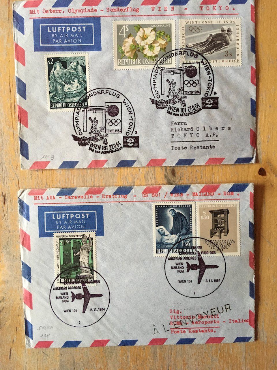 Alle Briefmarken: 8 Flugbriefe Österreich 1964 – Gebraucht aus Nesslau von zueri6 4