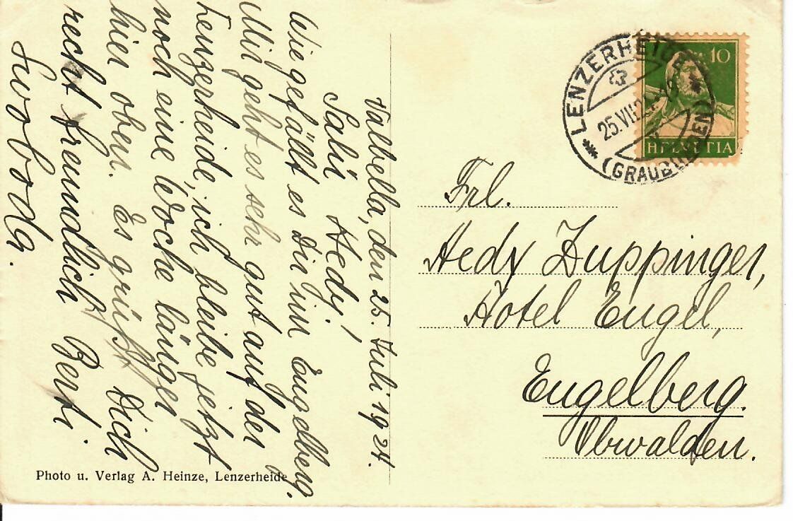 Cartoline postali: Casoya Valbella ob Chur 1924 – Usato da Hochdorf venduto da Ziegel-16 1