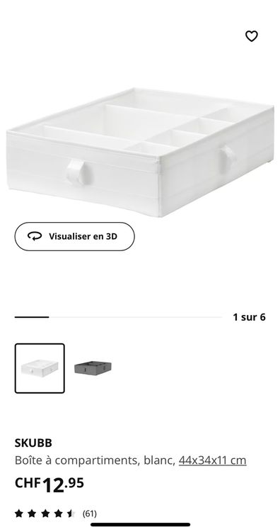 SKUBB Boîte à compartiments, blanc, 44x34x11 cm - IKEA