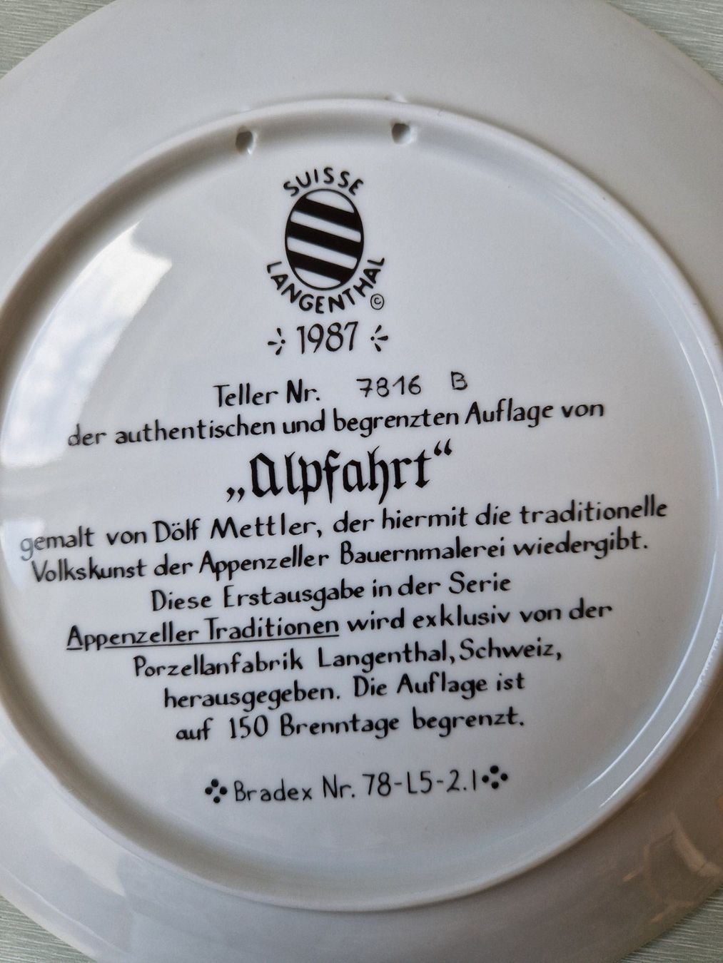 Teller: Bradex Wandteller "Alpfahrt" von Dölf Mettler – Gebraucht aus Münchenbuchsee von Aare22 2