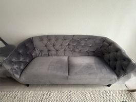 Sofa 3-plätzig, Chesterfield, Stoff grau