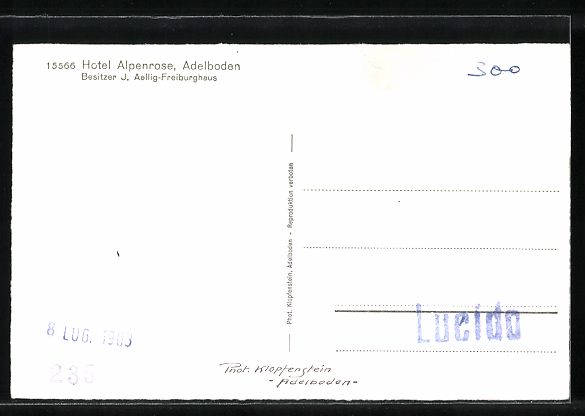 Cartoline postali: Adelboden, Hotel Alpenrose von J. Aellig – Usato da Berlin venduto da bartko-reher 1