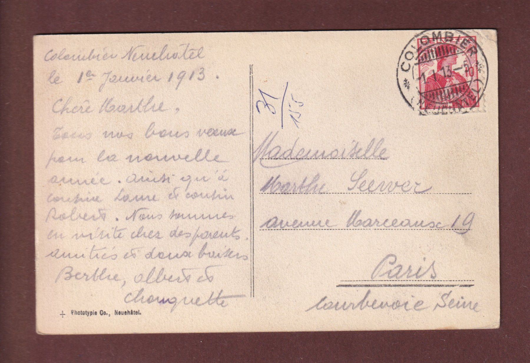 Cartoline postali: COLOMBIER - Le Château - 1913 – Usato da Pully venduto da nicecards-shop 1