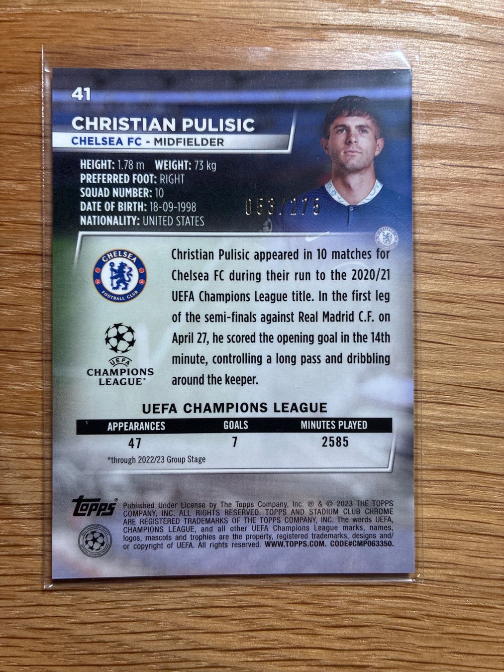 Topps Carte collezionabili: Topps Stadium Chrome Christian Pulisic /275 – Usato da Wangenried venduto da Garagara 1