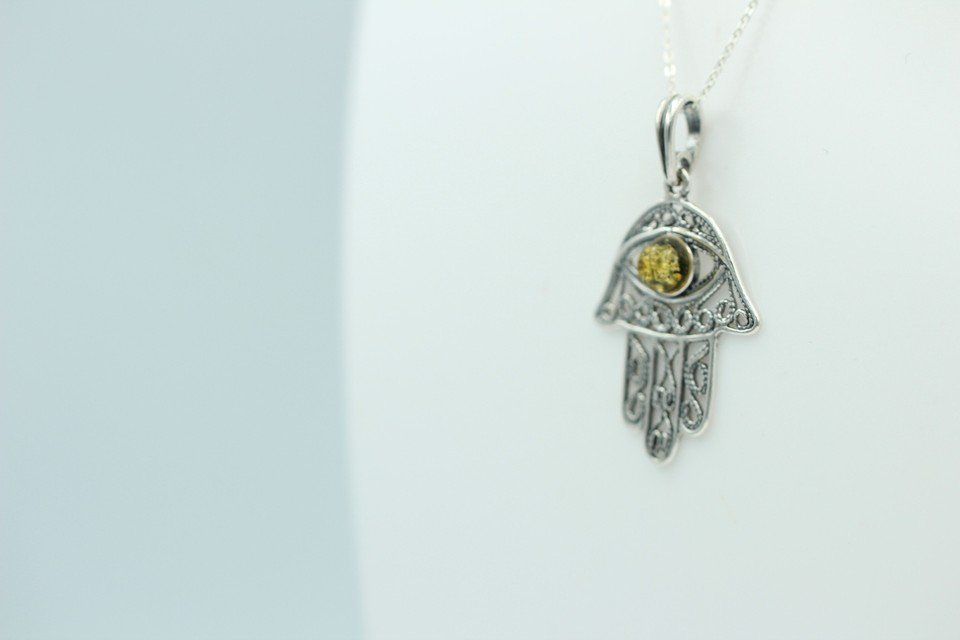 Ciondoli: Bernstein Hand der Fatima 925 Silber Collier Kette Bernstein – Nuovo e nell'imballaggio originale da Heiligkreuzsteinach venduto da schmucktime 4
