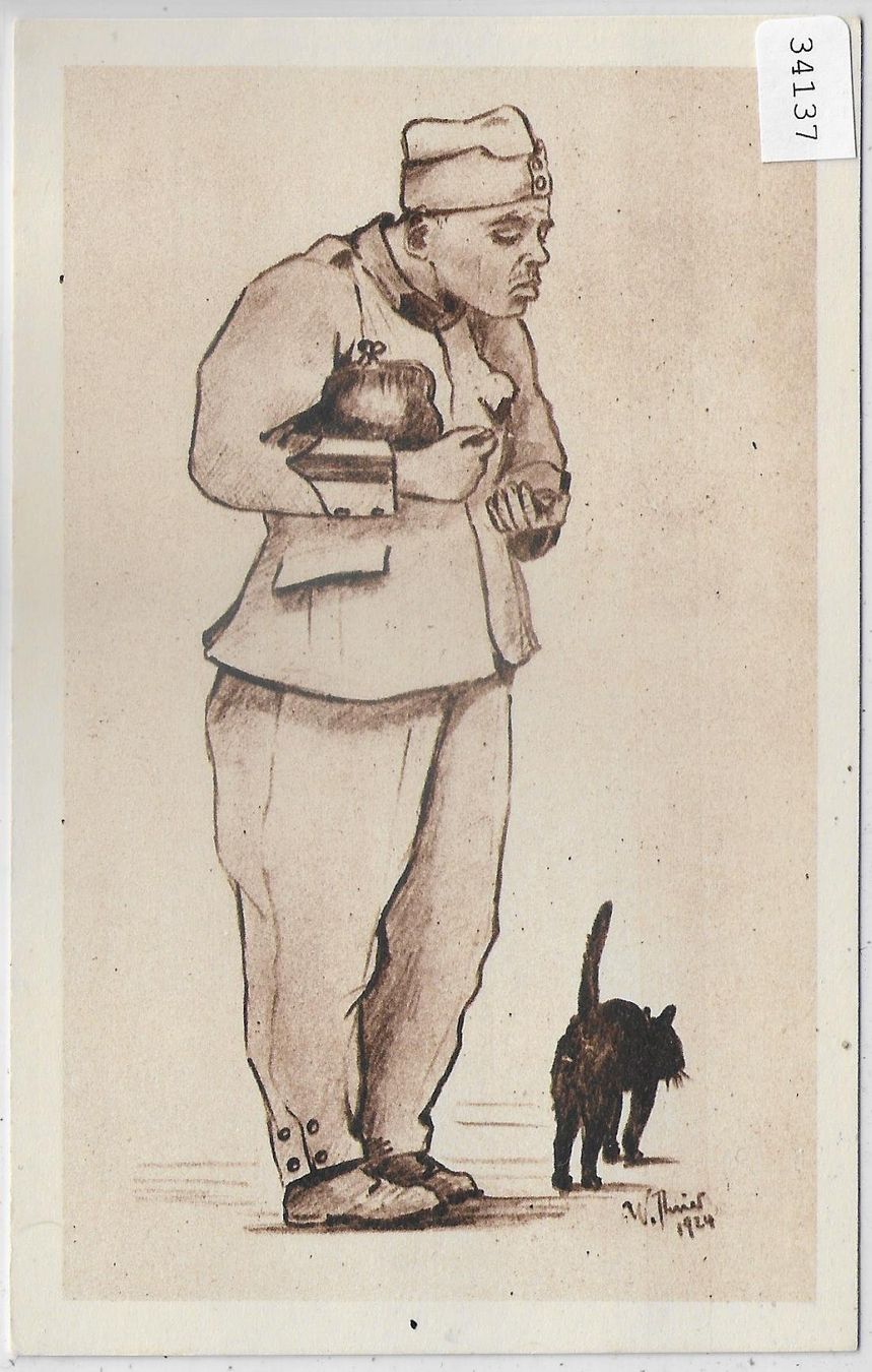 Cartoline postali: Armee Suisse Humor - Soldat mit schwarzer Katze – Usato da Ettingen venduto da Kartenplanet