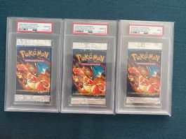 Pokemon 3x Glurak Booster PSA 9-10 1. Edition deutsch
