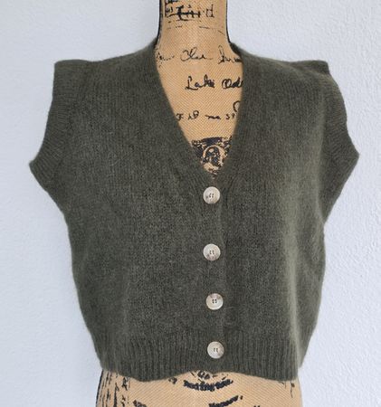 Olive Strickweste, Mohair/Wolle Mix, Made in Italy, Gr.M/L