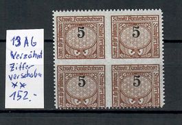 1915: Eisenbahnmarken SBK. Nr.13Ab 4er Block Abart **.