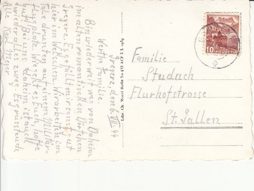 Cartoline postali: Gruyères 1944 – Usato da Bürglen TG venduto da StampGraf 1