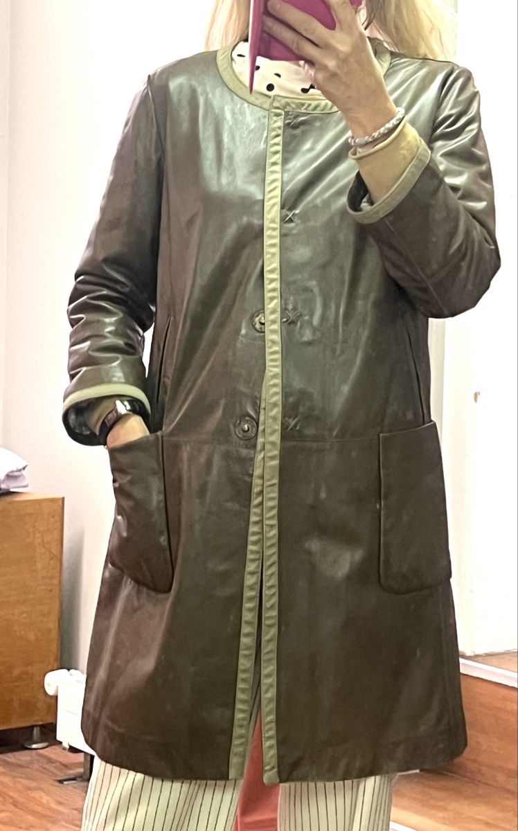 Max Mara Cappotti: MaxMara Weekend Ledermantel Gr36 oliv Zeitloser Chic! – Usato da Burgdorf venduto da puppennetz