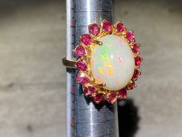 prächtiger Opal + Rubin Ring 💎✨ Silber 925 vergoldet RB297