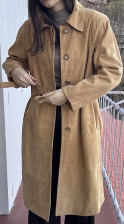 Bayla: Cappotto vintage in vera pelle scamosciata, beige