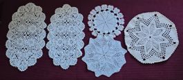 5er Set Vintage Deckchen, Handarbeit, Weiss, Top!