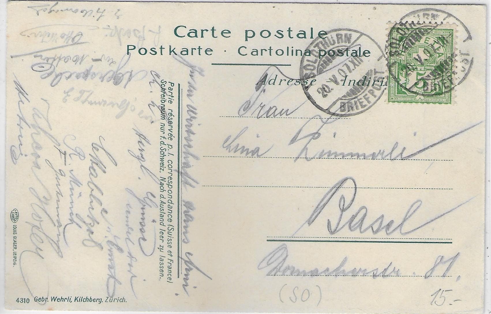 Ansichtskarten: Solothurn - Generalansicht 1907 – Gebraucht aus Ettingen von Kartenplanet 1