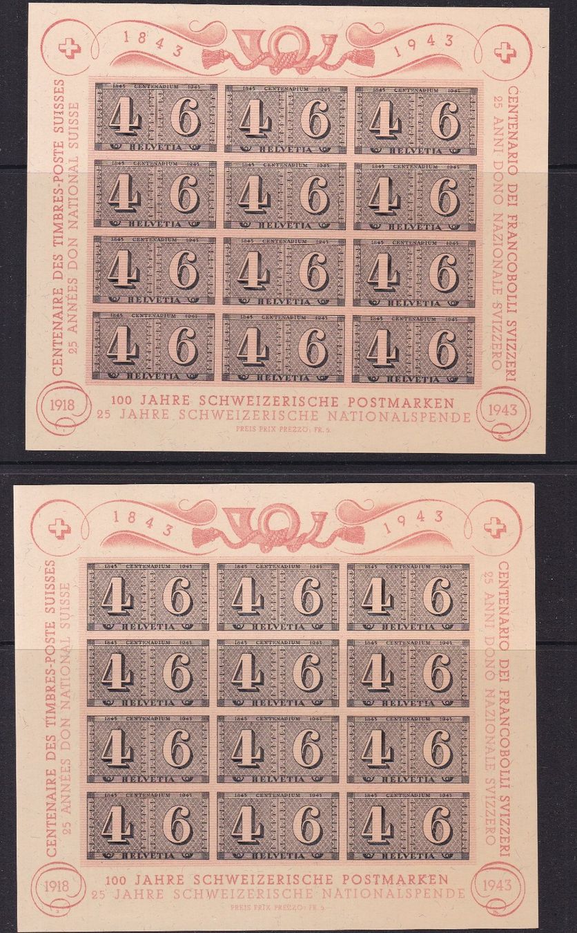 Tutti i francobolli: 2 x CH Luxusbogen 100 J. Briefmarke, 1943 ** – Usato da Münchwilen AG venduto da Nesar