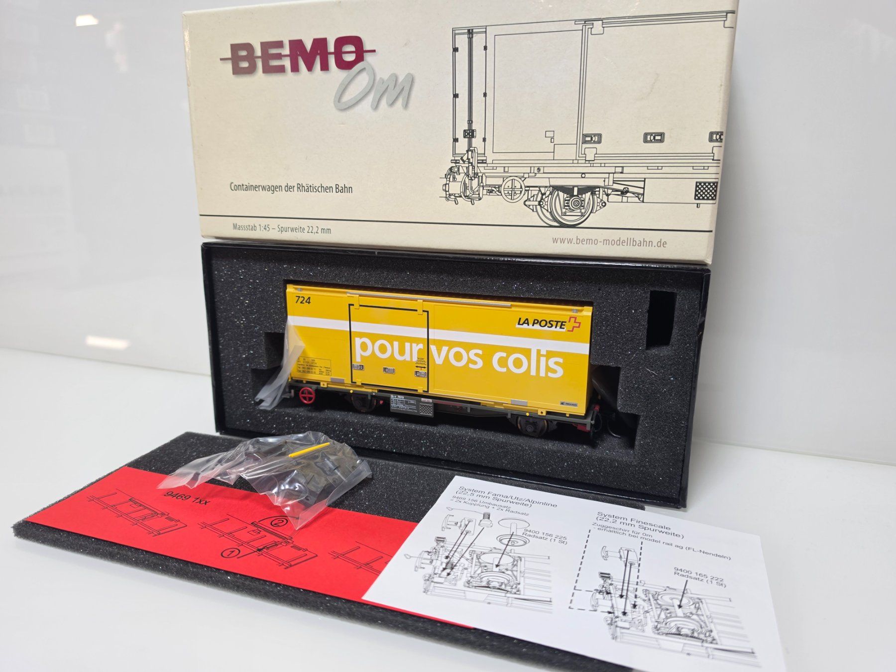 Bemo Modellini di ferrovie: Bemo Containerwagen Post RhB Lb-v 7875 Spur 0m – Nuovo e nell'imballaggio originale da Neuenhof venduto da ludovicco