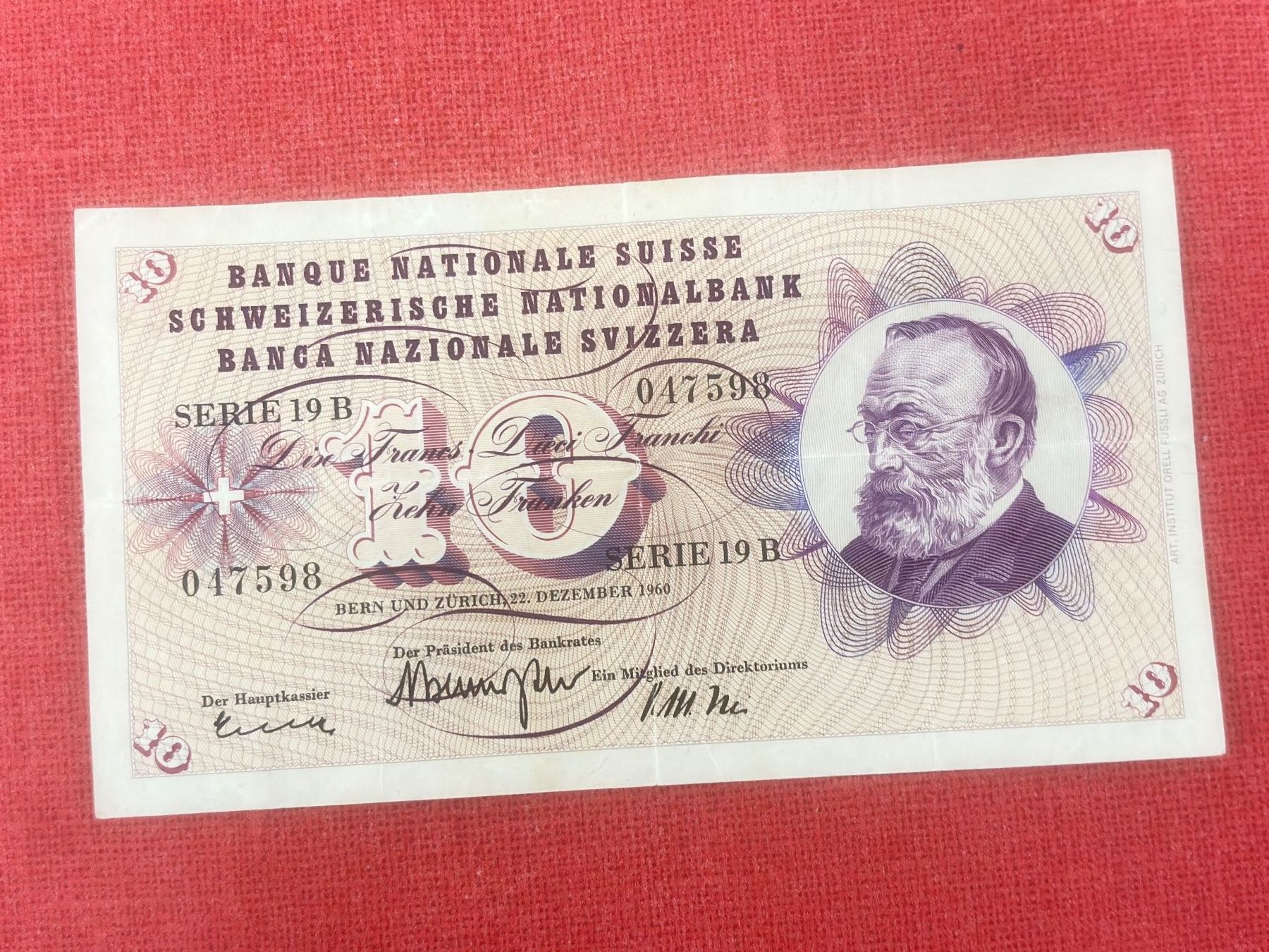 Banconote: 10 Franken Banknote 1960 wenig gebraucht. – Usato da Ormalingen venduto da digital09