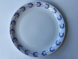 Langenthal, Porzellan-Teller, blau-orange gemustert, 1969