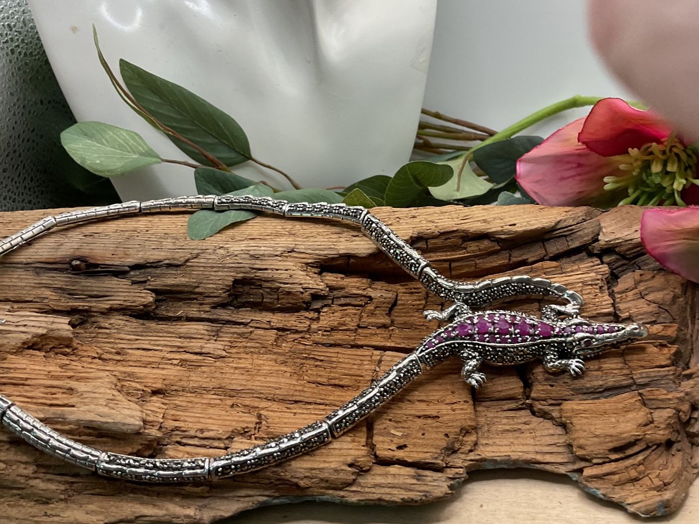 Ketten: Krokodil-Collier mit Rubinen , 925er Silber, Top! – Neu (gemäss Beschreibung) aus Luzern von S.Kern01 3