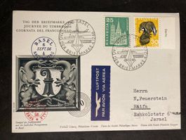 Schweiz 1966 Karte Tag der Briefmarke Basel Luftpost Israel