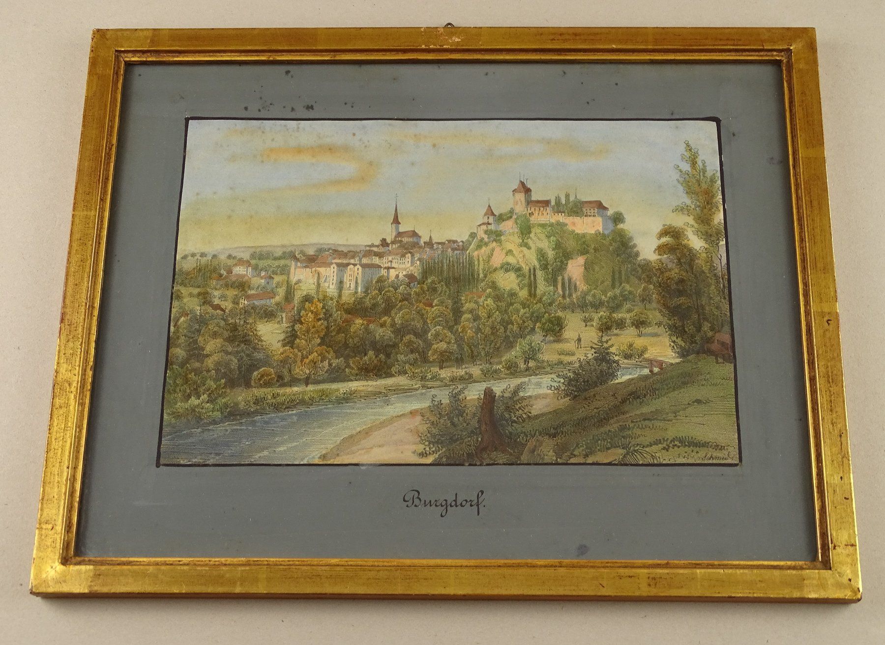 Stiche: BURGDORF, LITHOGRAPHIE VON SCHMID, 1840 – Gebraucht aus Grüningen von Kartensammler