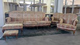 Vintage Barock Sofa mit zwei Sesseln und zwei Hockern