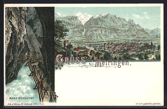Cartoline postali: Litho Meiringen, Generalansicht, in der  – Usato da Berlin venduto da bartko-reher