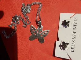 Zartes Schmetterling Set Halskette & Ohrstecker AISI