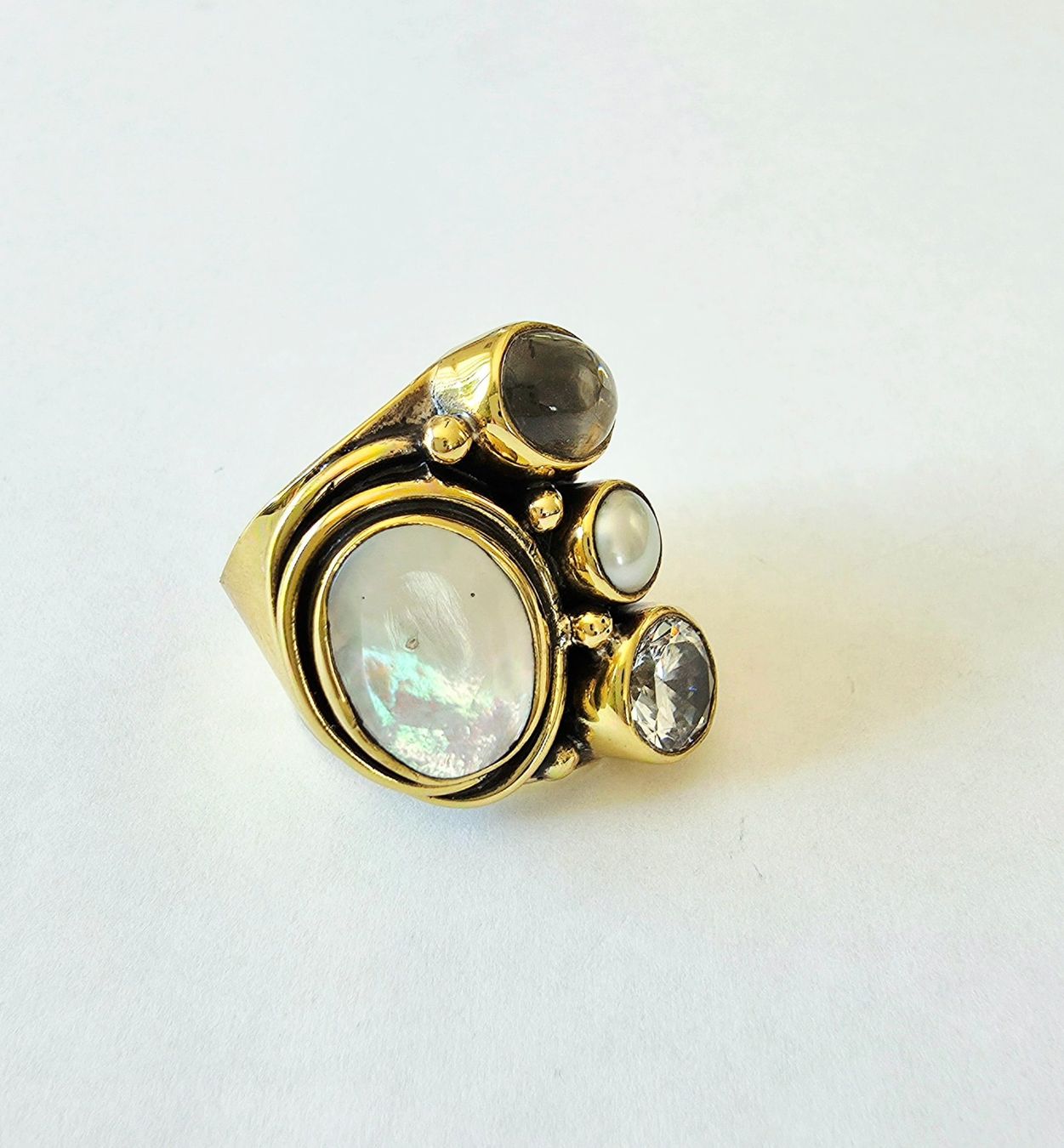 Anelli: Designer-Ring Bronze mit Perlmutt, Perle & Zirkonia - Neu – Nuovo e nell'imballaggio originale da Uetikon am See venduto da Springdream 5